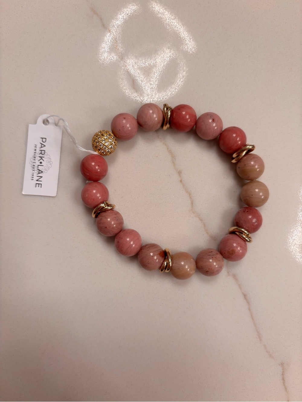 Park Lane Rose Pink Beaded Bracelet with Gold Accents